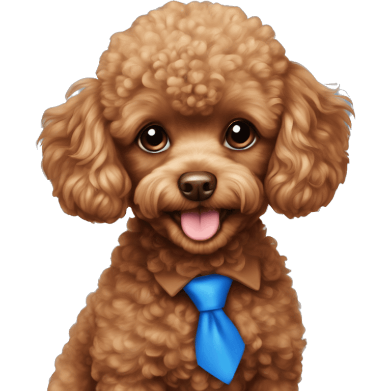 Red toy poodle with a blue tie emoji