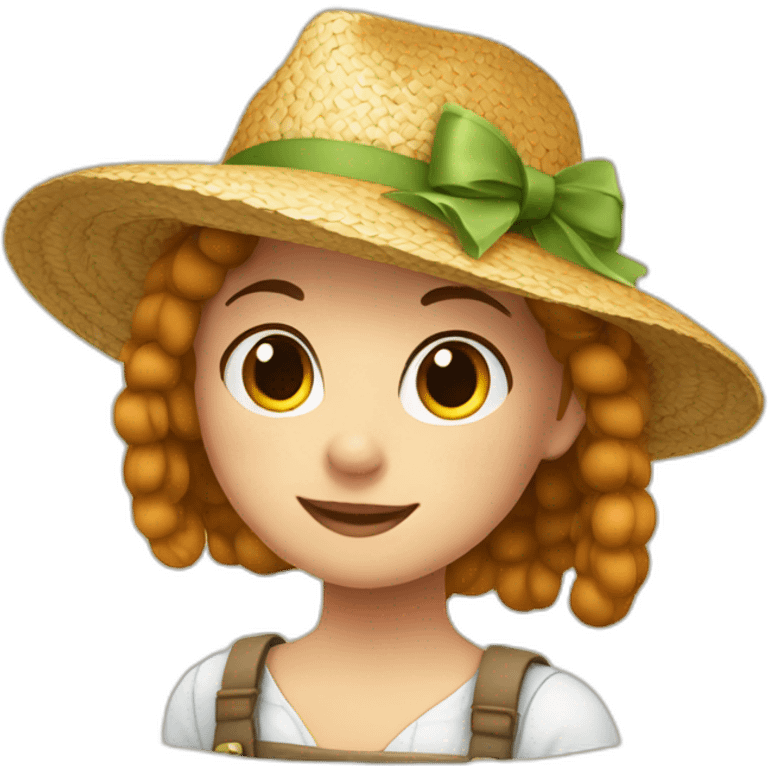 a fair girl with freckles and pigtails in straw a hat hat emoji