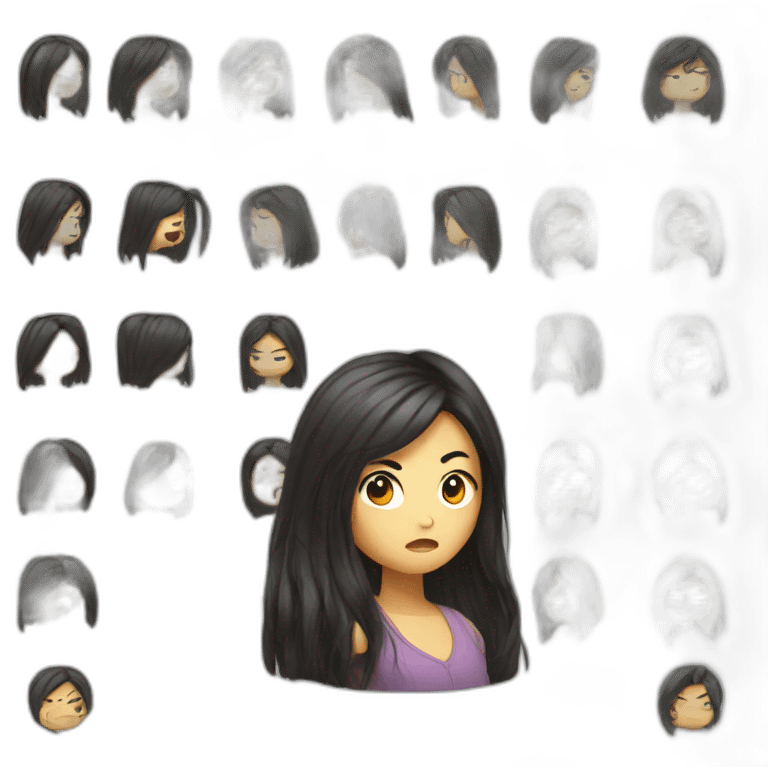 Asian girl long hair on the side angry emoji