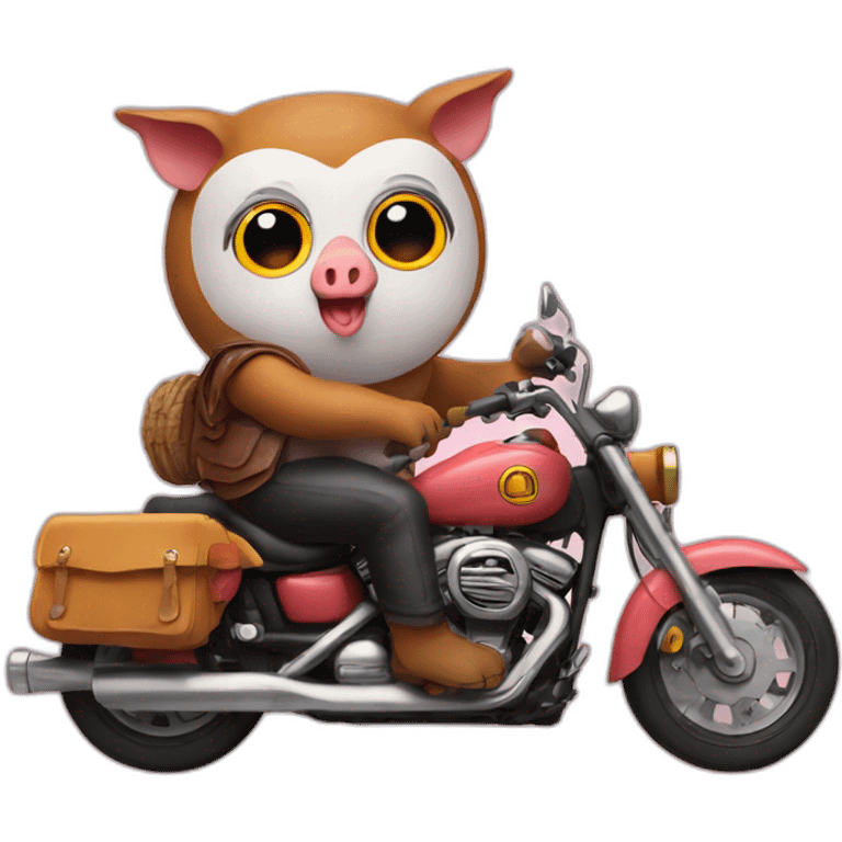 Owl and pig on motorcycle emoji