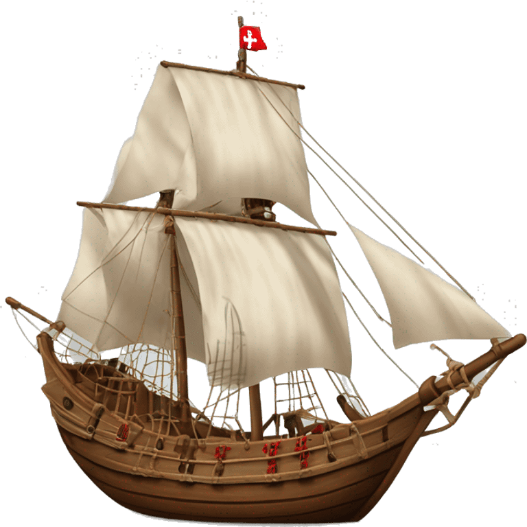 caravel ship 1492 red christian cross in the sails emoji