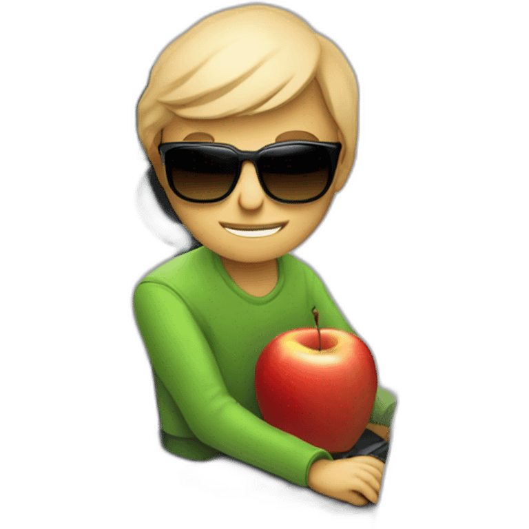 programmer guy in sunglasses behind mackbook with apple logo emoji