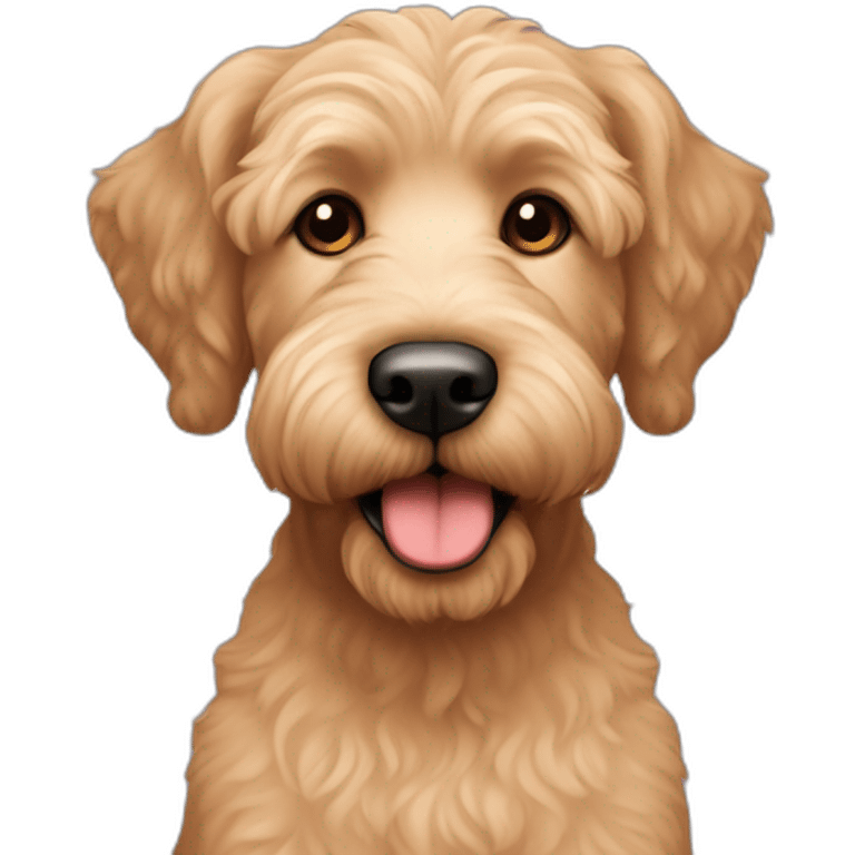 Mini labradoodle apricot with big ears and a big Black nose only face emoji