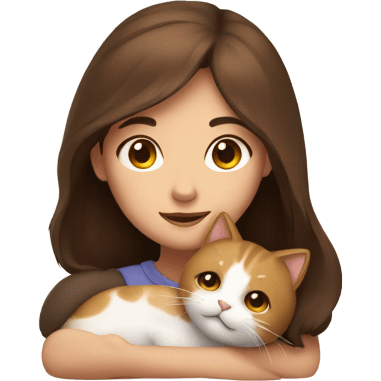 girl with brown hair cuddling a cat emoji