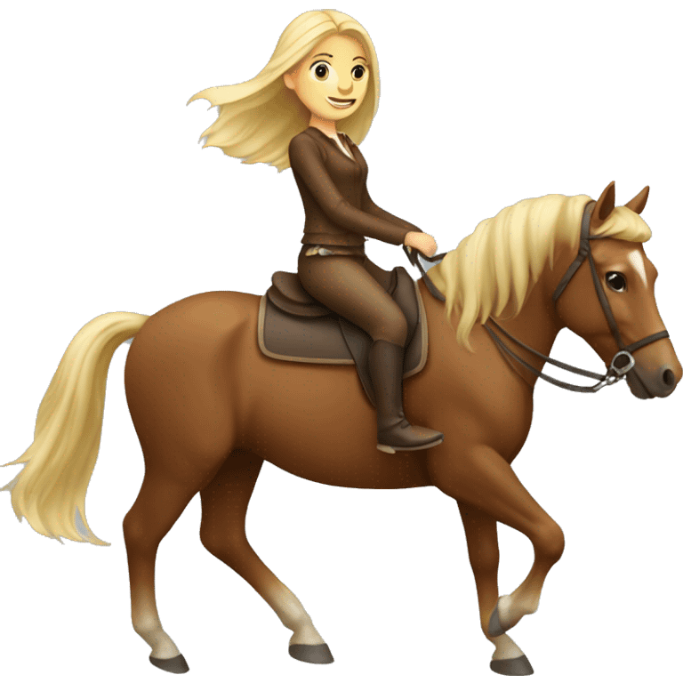 Blonde girl riding brown horse emoji