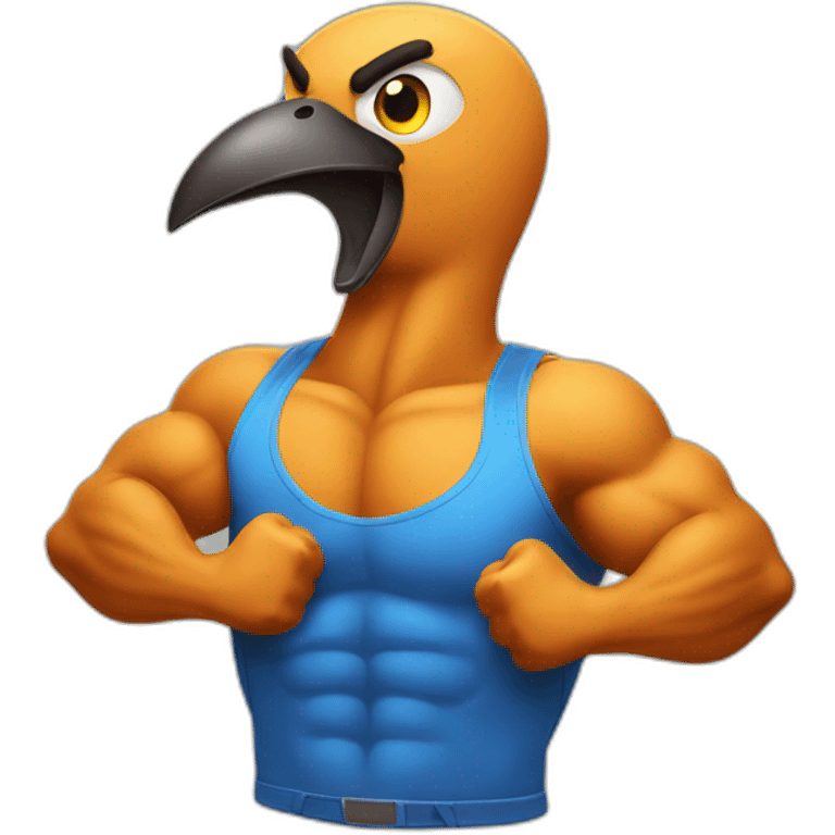 a bird flexing big muscles emoji