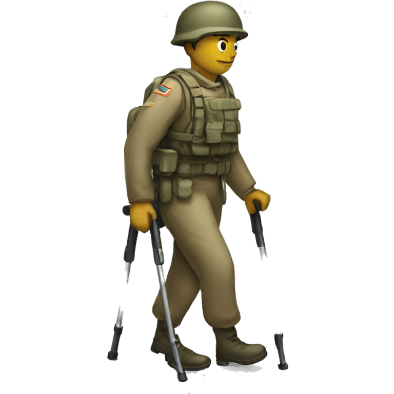 a soldier with bad legs on crutches emoji