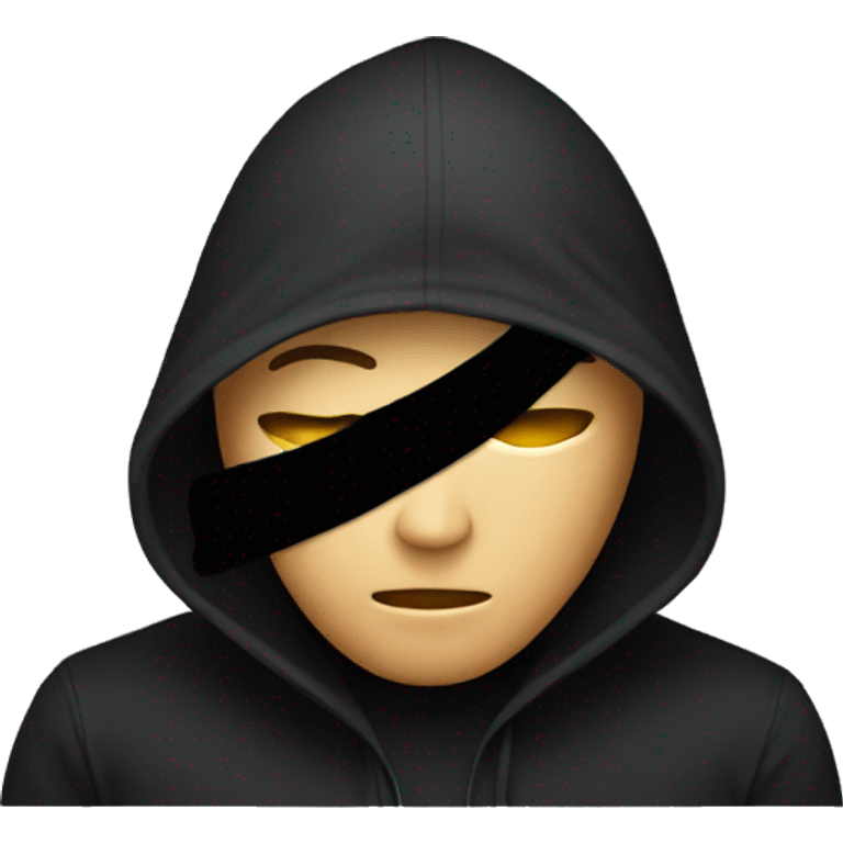 hacker with black hoodie and hidden face emoji