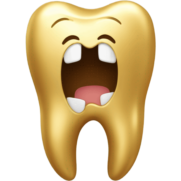 a golden tooth that has a face and is smiling  emoji