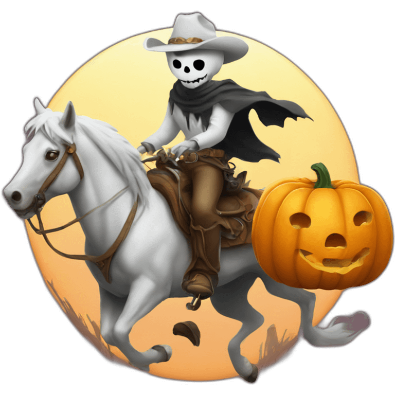 a ghost cowboy riding a pumpkin emoji