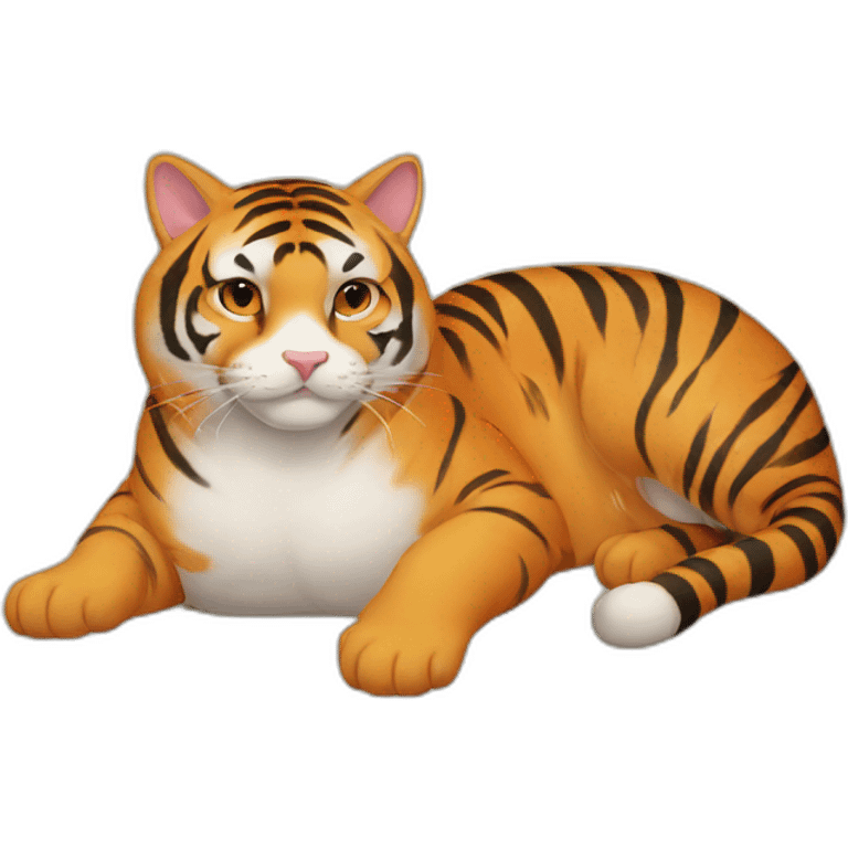 Cat lying on the belly of a tiger emoji