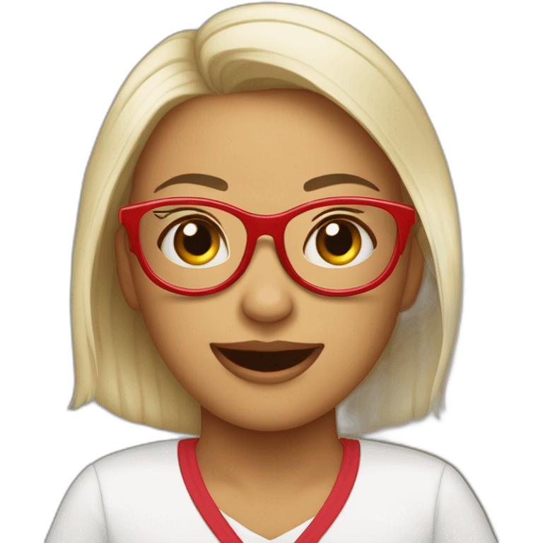 Mujer peli rojo sonriente con lentes abraza a una Bebé emoji