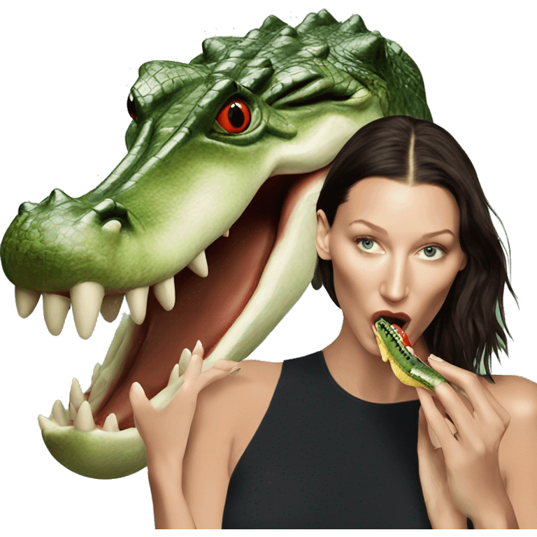 Bella Hadid eating a crocodile  emoji