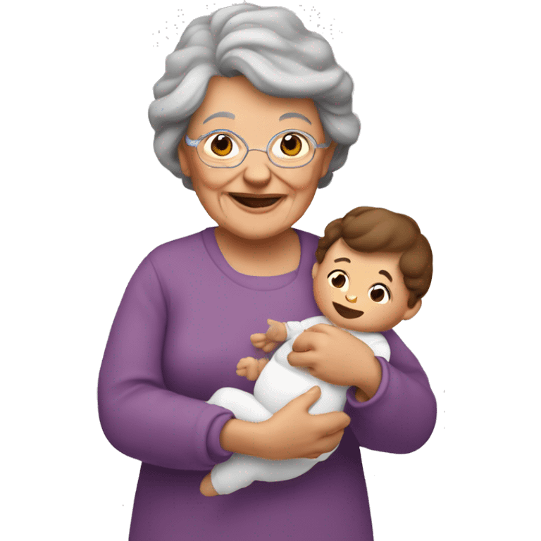 grandma with brown hair; holding baby  emoji