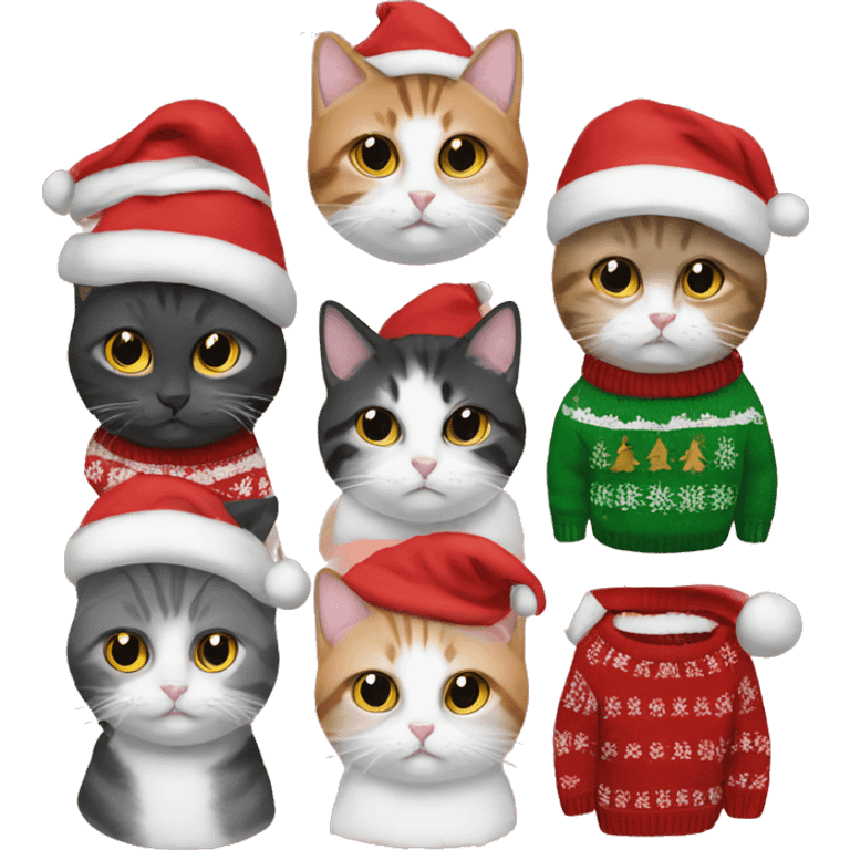 5 cats in christmas sweaters emoji