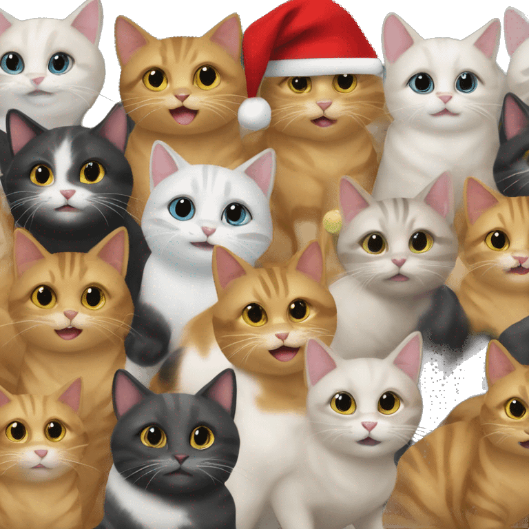 12 happy cats at a holiday party emoji