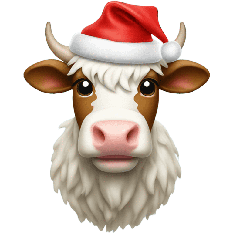 Christmas Highlander cow with santa hat emoji