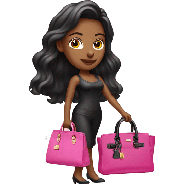 Pretty women holding pink and black birkin bag emoji