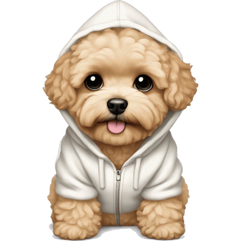 Light apricot color maltipoo with white hoodie  emoji