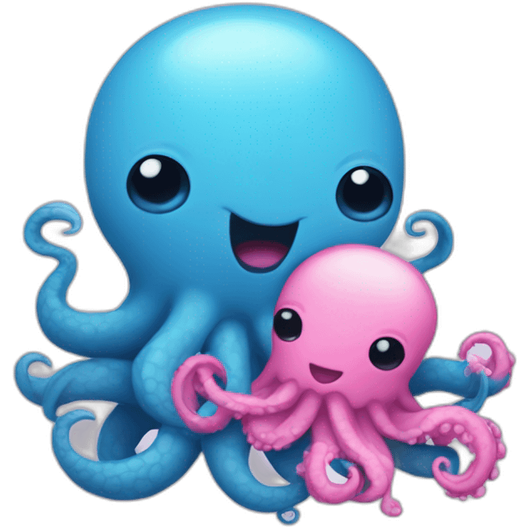 an adorable blue kraken hugging another pink kraken  adorable emoji