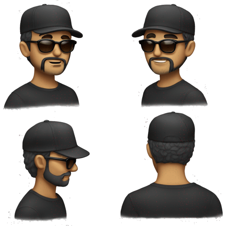 Hombre con barba corta color negro con gorra y lentes emoji