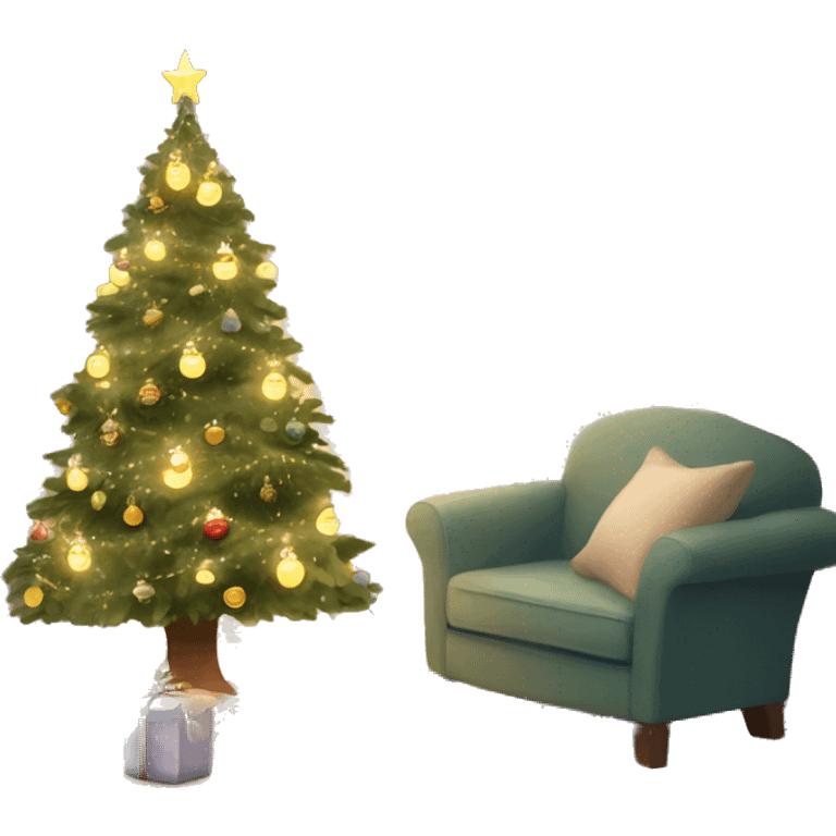 cozy christmas tree with warm white lights and pretty ornaments emoji