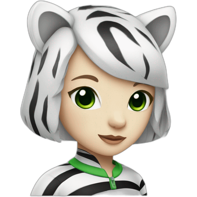 White tiger girl, with black stripes and green eyes. emoji