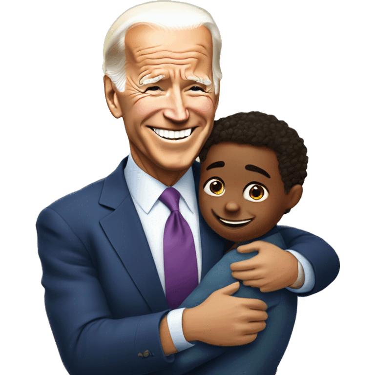 Biden smiling and hugging a small child who is nervous emoji