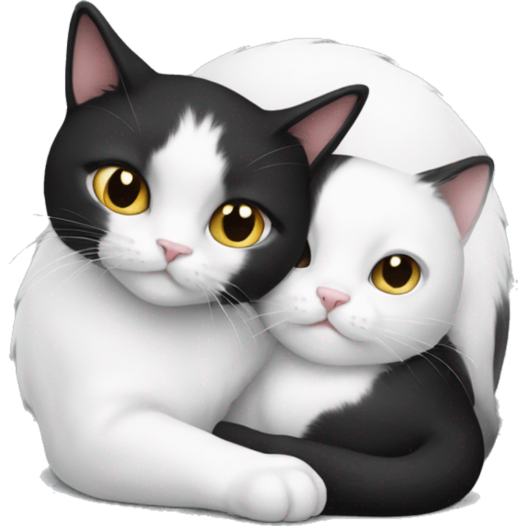 A Black and a white cat cuddling  emoji