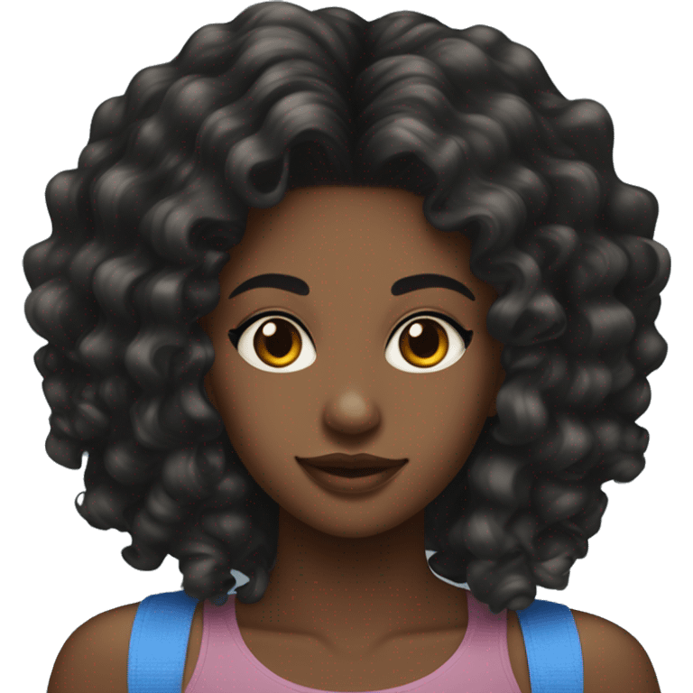  black girl with a black jackson on with bra with short curly silk press and blue braces emoji