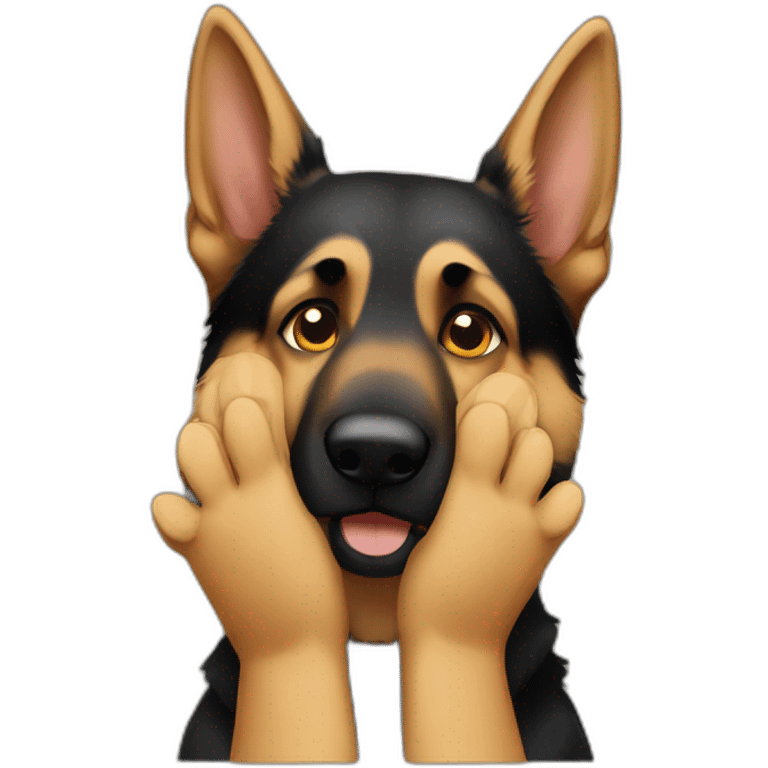 German shepherd covering face with paws emoji