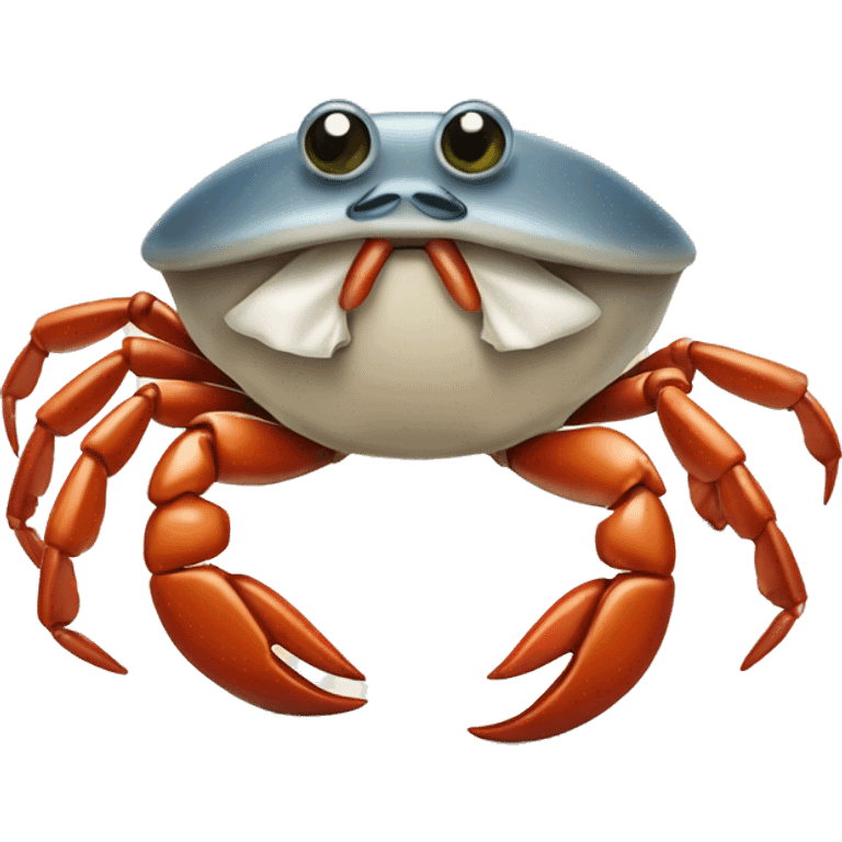 a small crab holding up an anchovy victoriously emoji