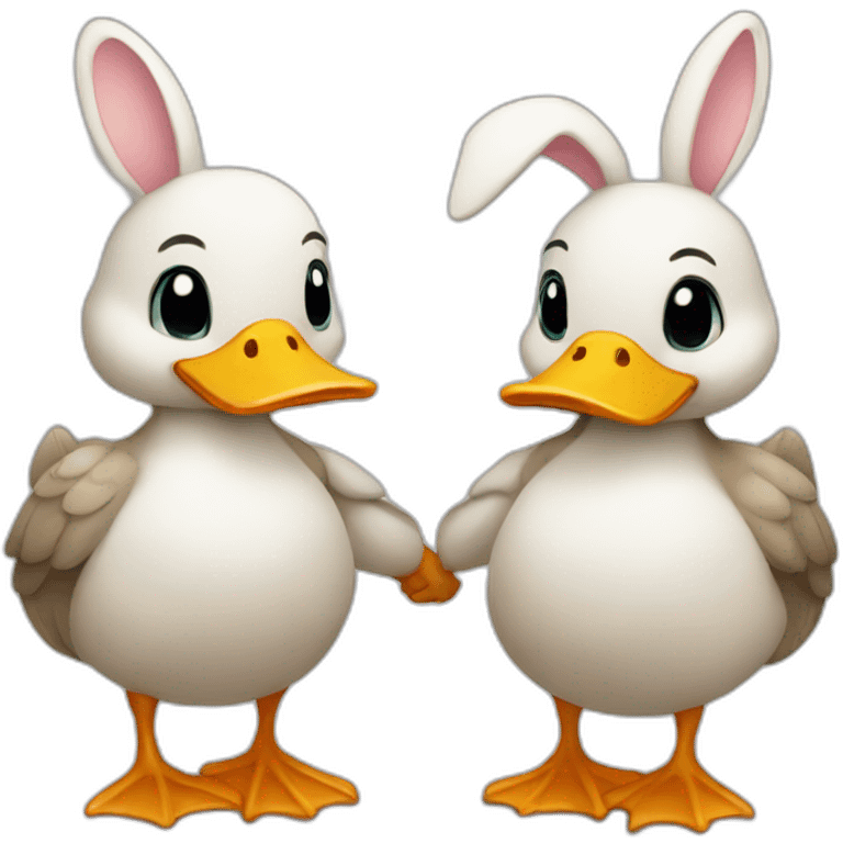 Duck and bunny holding hands emoji