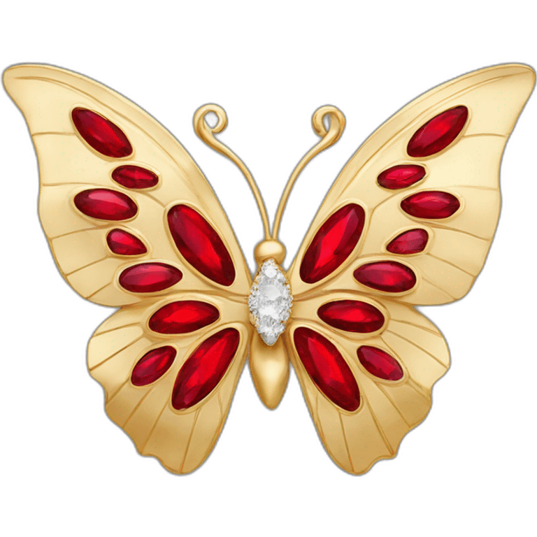 gold butterfly jewel with red heart diamonds emoji