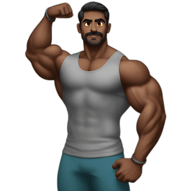 dark skinned Indian bodybuilder giving front double bicep pose emoji