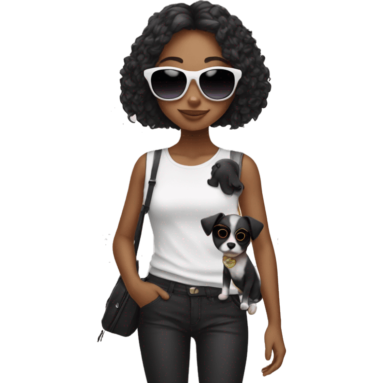 girl with black and white puppy and sunglasses emoji