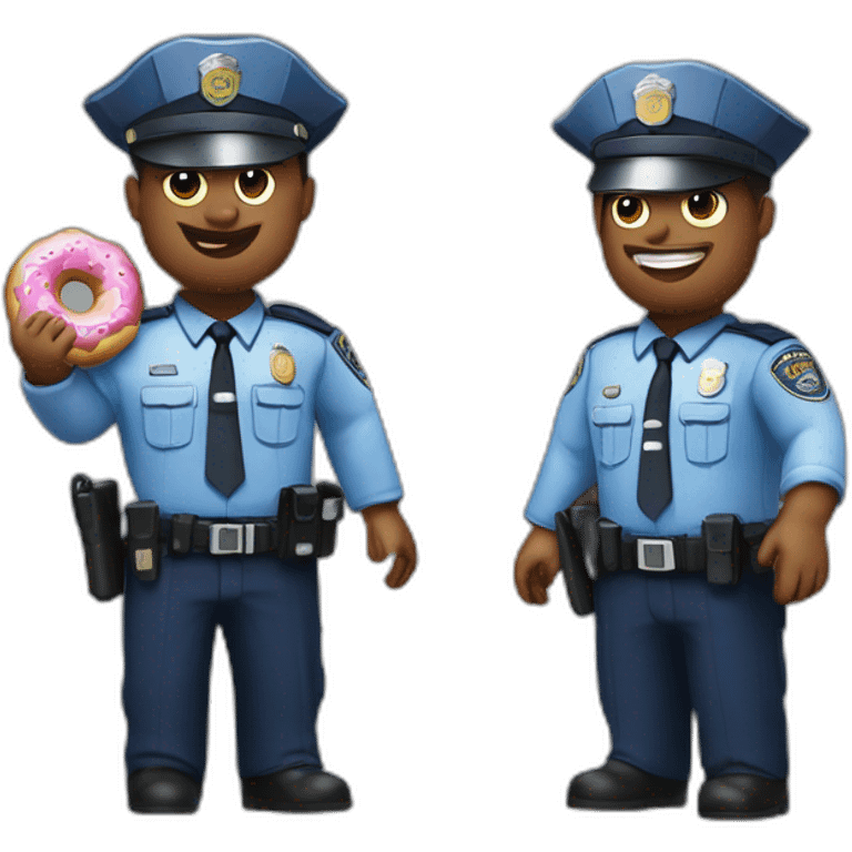 Photorealistic Kitted out police officers with donut and service sidearm and pig face emoji