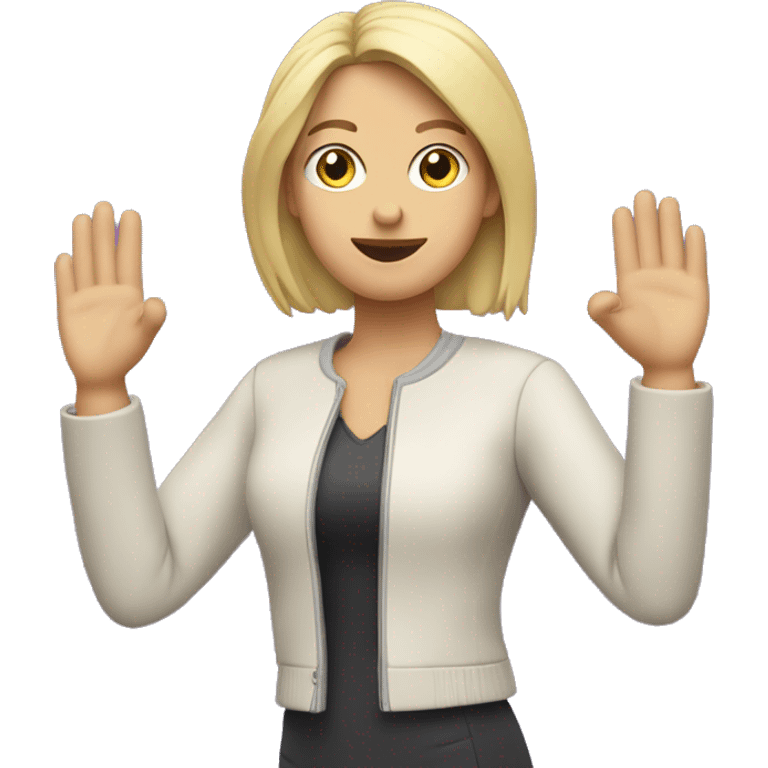 mujer rubia con chaqueta lila haciendo OK con la mano emoji