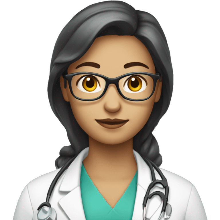 doctor woman  with polytail, wear glasses emoji