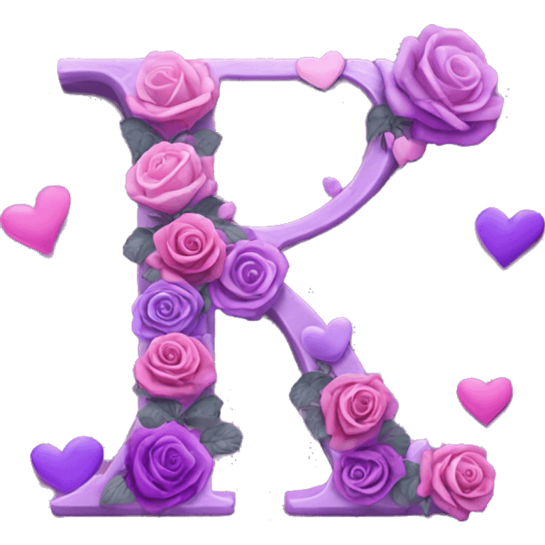 Letter R R R and M M M with roses and hearts of love in purple emoji