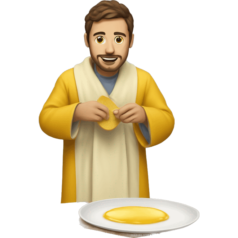 make an emoji of a programmer making an omelette in a mustard robe emoji