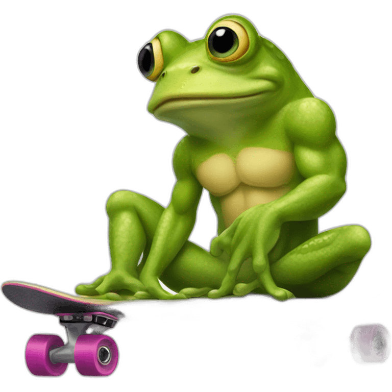 Very Muscular fitness frog on a skateboard emoji