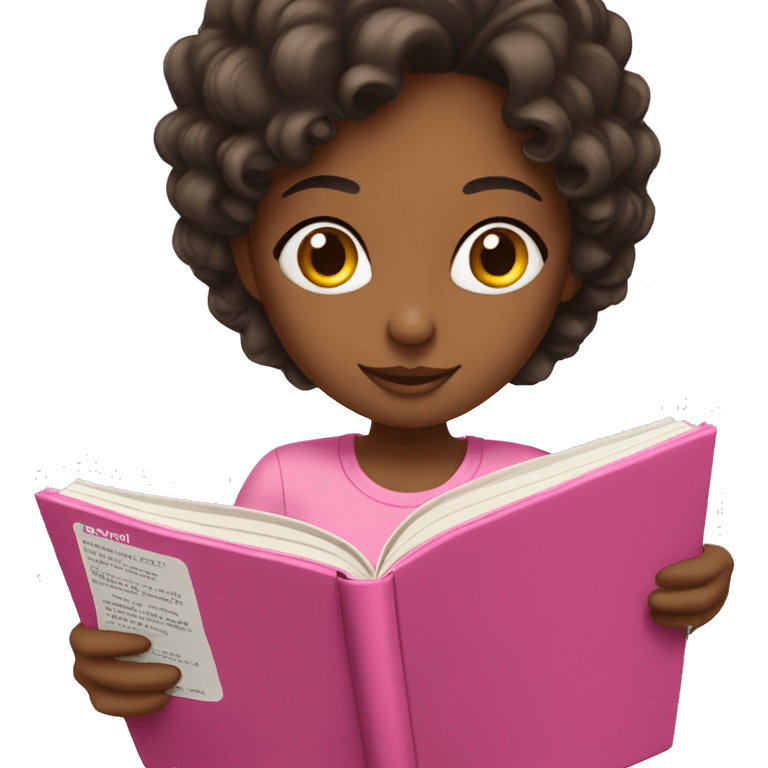 Brunette girl in pink reading book emoji