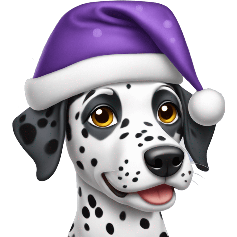 Dalmatian wearing purple Christmas hat emoji