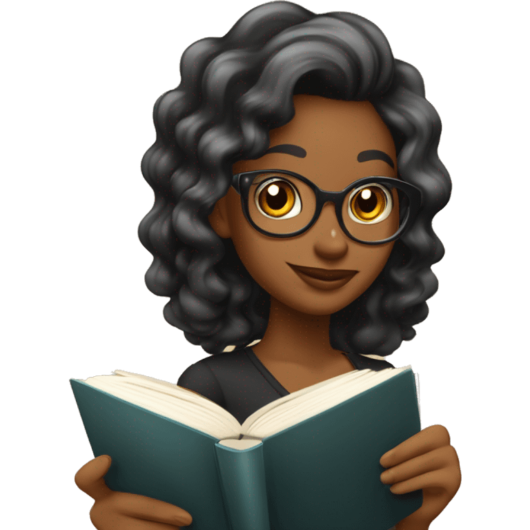 Chica piel clara de cabello ondulado color negro estudiando con un libro con cara de estresada  emoji