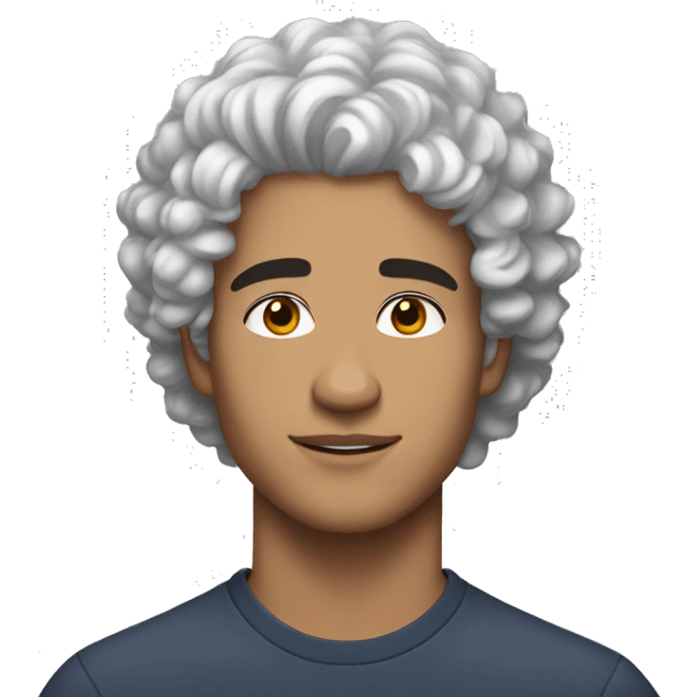 A light skin handsome man with black curly hair with little white hairs and in his 20s emoji