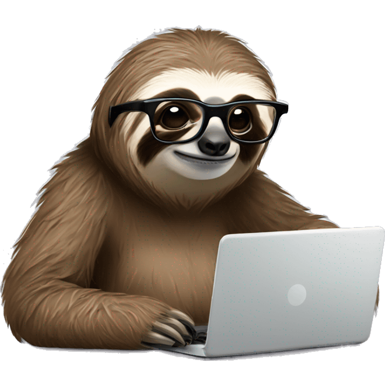 tired sloth wearing glasses with laptop and espresso tonic emoji