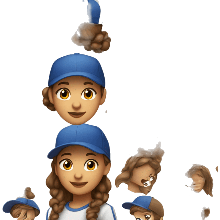 9 year old girl brown hair blue eyes and shirt and baseball hat and silver earrings emoji