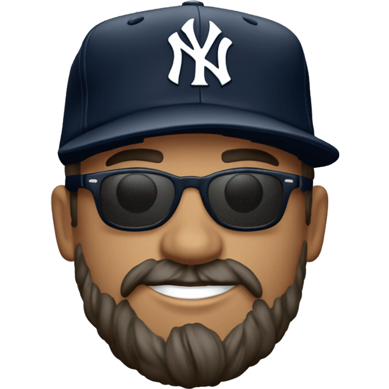 Hombre con gorra negra de los new york yankees, barba corta, gafas de sol redondas y piel blanca emoji