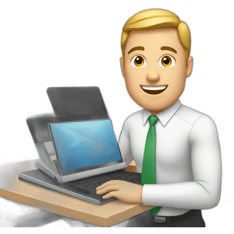 White Man with laptop on desk over treadmill emoji